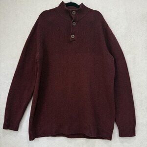 LL Bean Sweater Mens 2XL Tall Wool Button Pullover Mock Neck Warm Winter
